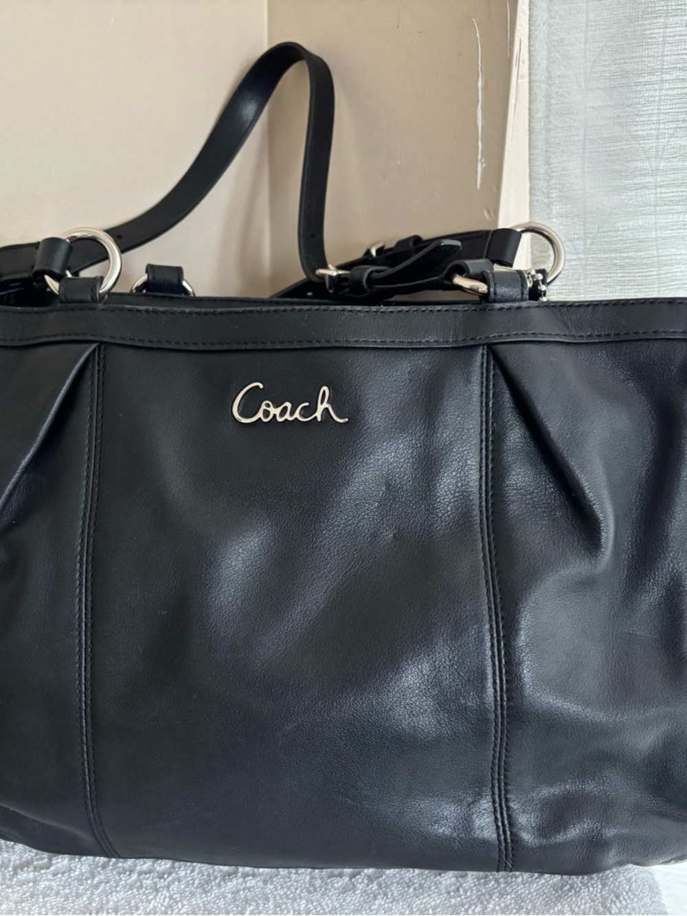 Coach Ashley vintage Black Leather Tote with Silver Accent Logo